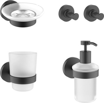 Набор аксессуаров для ванной Wellsee Finishing Touch 182512002 (мыльница, стакан для зубных щеток, дозатор для жидкого мыла, крючок 2 шт, матовый черный)