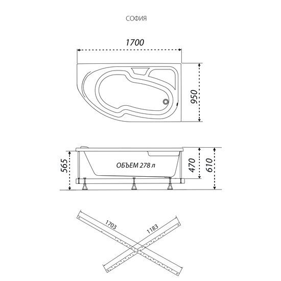 Фото Ванна Triton София гидромассажная 170х95R Базовая