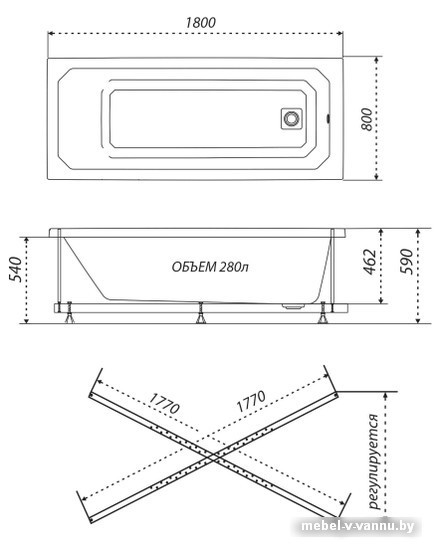 Фото Ванна Triton Прага гидромассажная 180x80 Релакс