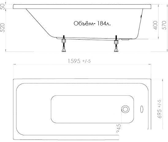Фото Ванна Triton Ультра 160x70 (с ножками, экраном и сифоном)