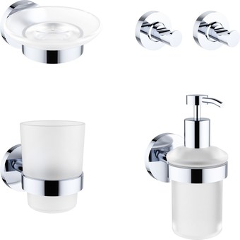Набор аксессуаров для ванной Wellsee Finishing Touch 182511002 (мыльница, стакан для зубных щеток, дозатор для жидкого мыла, крючок 2 шт, хром)
