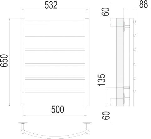 Фото Полотенцесушитель TERMINUS Классик П6 500x650 бп левый электро
