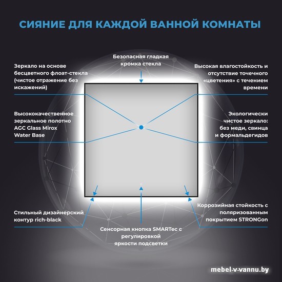 Wellsee Зеркало с фронтальной LED-подсветкой 7 Rays' Spectrum 172200410, 60 х 60 см (с сенсором и регулировкой яркости освещения)