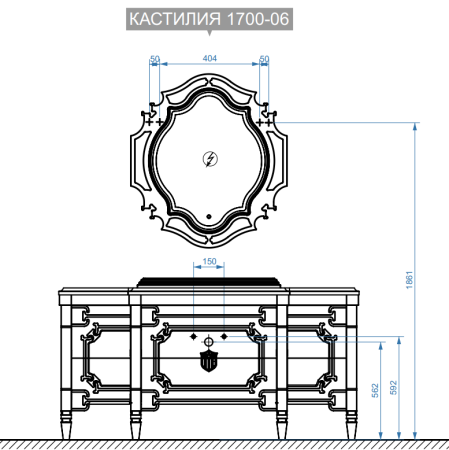 КАСТИЛИЯ Н 170-06 Черный глянцевый потать золото (76) тумба Белюкс под умывальник (4810924251985)