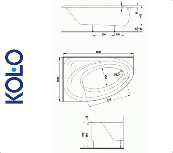 Фото Kolo SPRING 160x100 L / XWA3061 Ванна акриловая (левая, с ножками)
