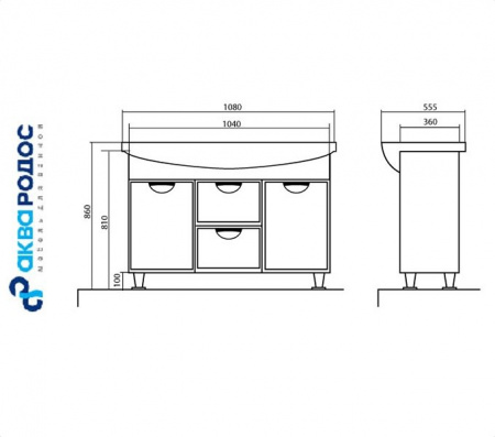 ГЛОРИЯ 108 (05GL108) тумба Аква Родос с умывальником EVITA 110 (ОР0000119) Фото