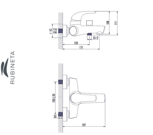 Фото Rubineta FORTE-10 для ванны настенный