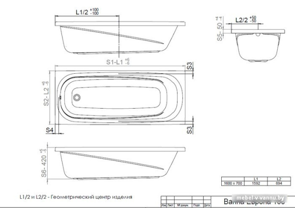 Фото Ванна Triton Европа 160х70 (с ножками и экраном)
