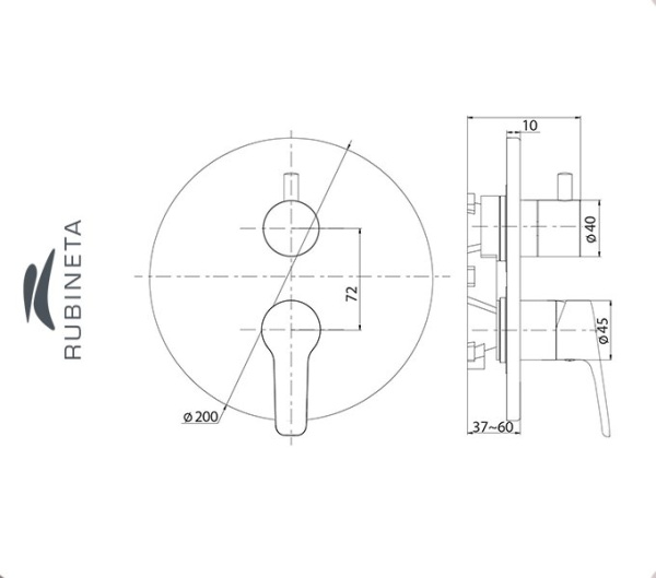 Фото Rubineta KUBO-2F Uno смеситель скрытого монтажа