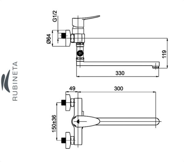 Фото Rubineta STATIC-12/C для ванны настенный