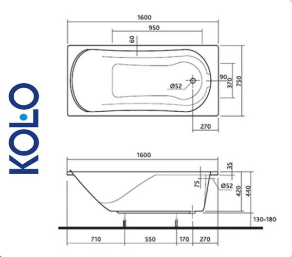 Фото Ванна прямоугольная Kolo COMFORT 160x75