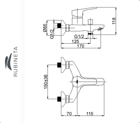 Rubineta UNO-10/K (WT) для ванны настенный