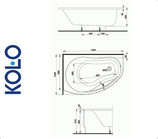 Фото Ванна асимметричная Kolo PROMISE 150x100