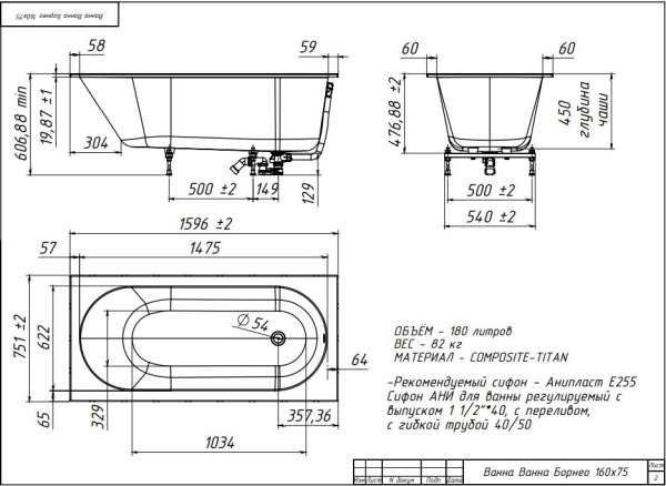 Фото БОРНЕО 160х75 ванна Belux [4810924296757]