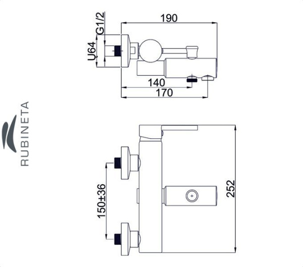 Фото Rubineta ULTRA-10/K для ванны настенный