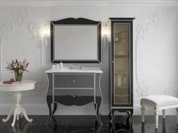 Фото АНЖЕЛИКА 100 Тумба черная с серебром с 2 ящ./столешница Л-Анж01100-4212Я