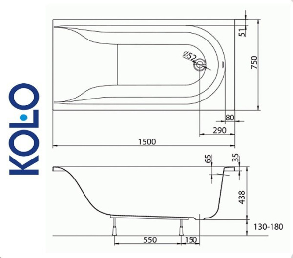 Фото Ванна прямоугольная Kolo MIRRA 150x75