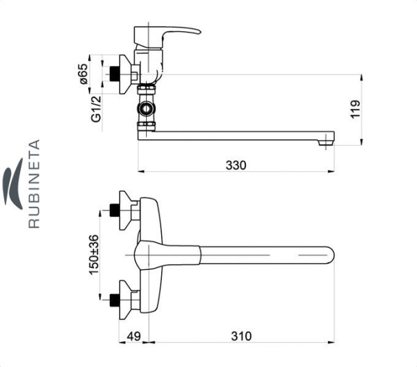 Фото Rubineta ARTIS-12/C для ванны настенный