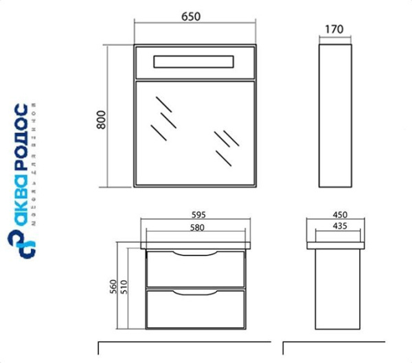 Фото Набор Аква Родос ВЕНЕЦИЯ 60 подвесной с зеркалом ПАРИЖ 65