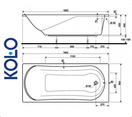 Ванна прямоугольная Kolo COMFORT 180x80