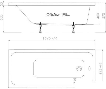 Ванна Triton Ультра 170x70 (с каркасом, экраном и сифоном)