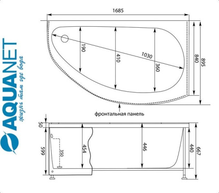 Ванна асимметричная Акванет AUGUSTA 170