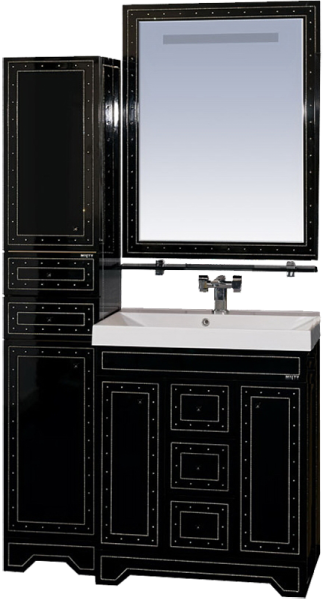 Фото Bella - 35 Пенал с 2 ящ + Б/К лев. черный с кристаллами Л-Бел05035-0216К2ЯЛ