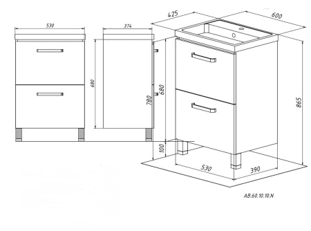 ВЕРНА 60 (АВ.60.10.10.N) тумба Акваль под умывальник Фото