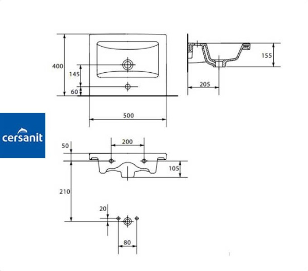 COMO 50 Cersanit. Умывальник мебельный к тумбе.