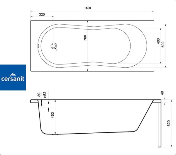 Ванна прямоугольная Церсанит NIKE 160x70
