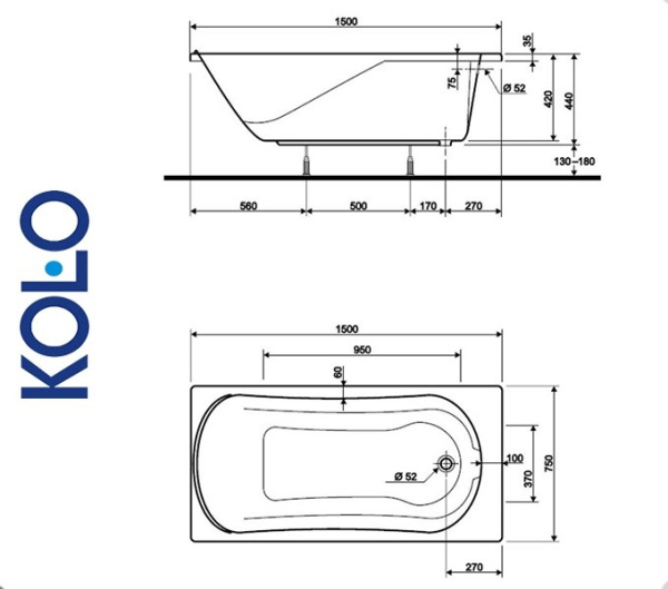 Фото Ванна прямоугольная Kolo COMFORT 150x75
