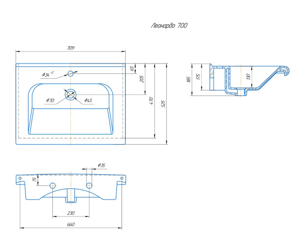 ЛЕОНАРДО 70 умывальник Kirovit [4630055556205]