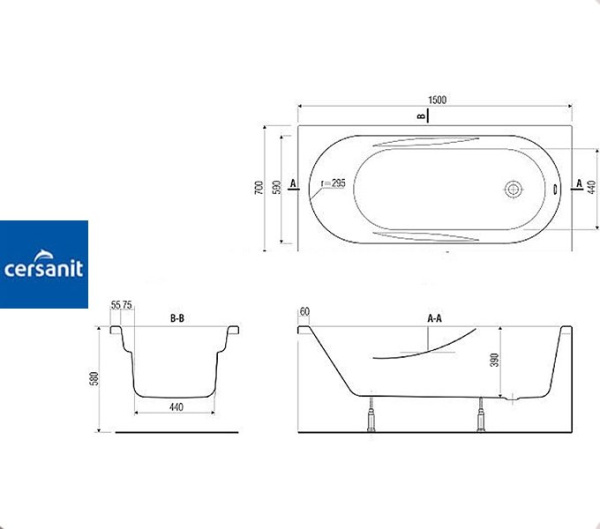 Ванна прямоугольная Церсанит MITO RED 150x70