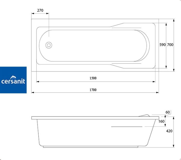 Ванна прямоугольная Церсанит SANTANA 170x70