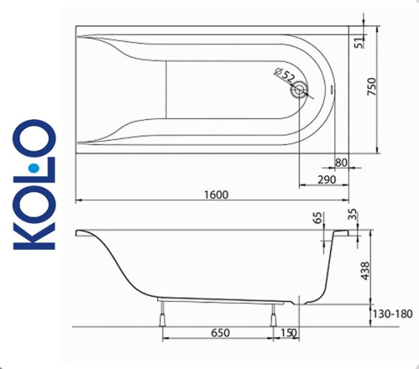 Фото Ванна прямоугольная Kolo MIRRA 160x75