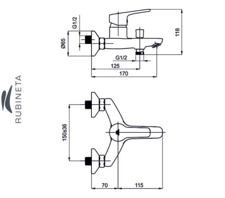 Rubineta UNO-10/K для ванны настенный