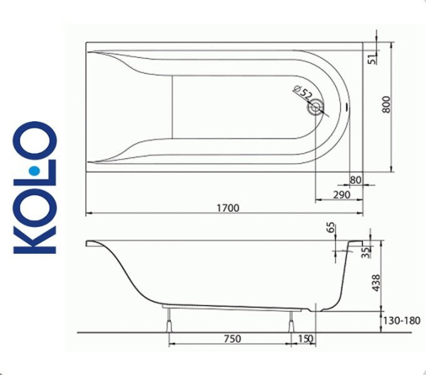 Фото Ванна прямоугольная Kolo MIRRA 170x80