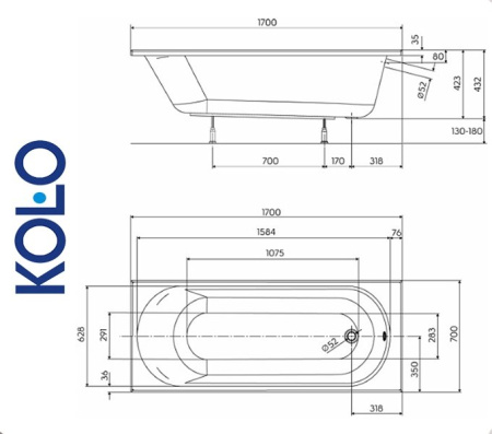 Ванна прямоугольная Kolo OPAL PLUS 170x70