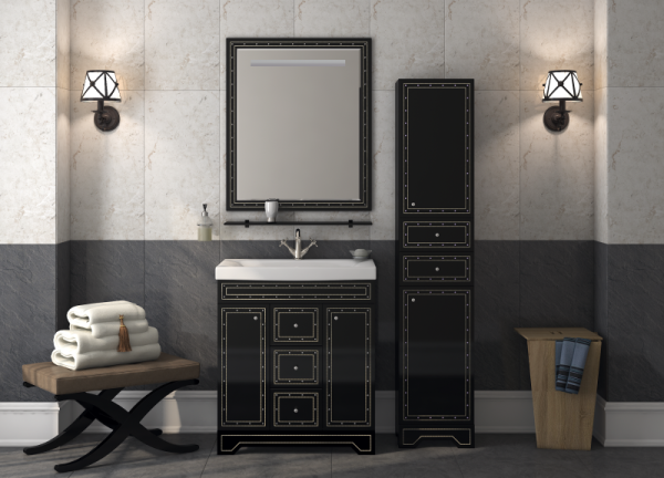 Фото Bella - 35 Пенал с 2 ящ + Б/К лев. черный с кристаллами Л-Бел05035-0216К2ЯЛ