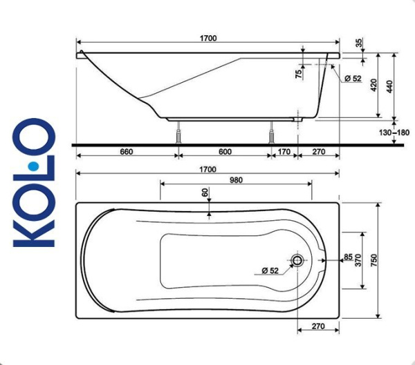 Фото Ванна прямоугольная Kolo COMFORT 170x75