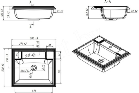 КАСТИЛИЯ К-600 Белюкс. Умывальник мебельный к тумбе.