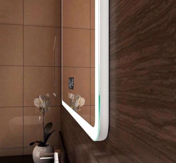 Фото Континент Зеркало Demure Led 120x80 (с часами и подогревом)