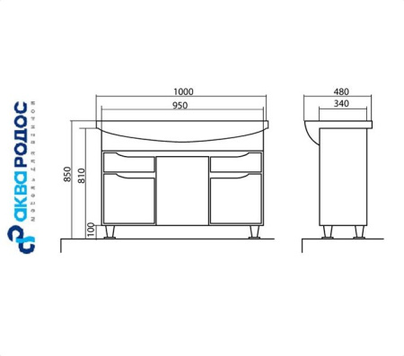 РОДОРС 100 тумба Аква Родос с умывальником YENI KLASSIK 100 (АР0000408) Фото