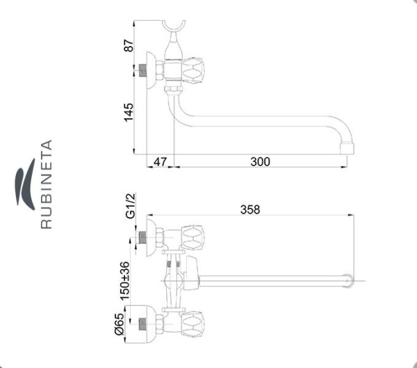 Фото Rubineta R-1 Eco (K) для ванны настенный