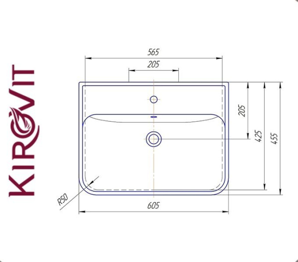 ОЛИМПИЯ 600 Kirovit. Умывальник мебельный к тумбе.