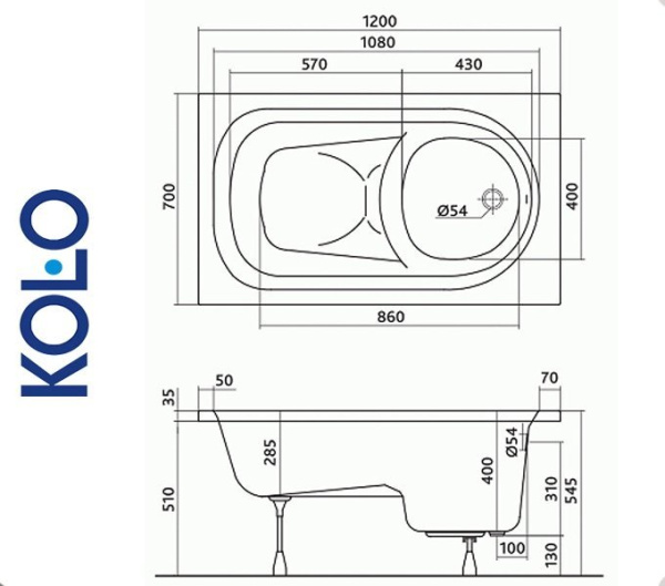 Фото Ванна прямоугольная Kolo DIUNA 120x70