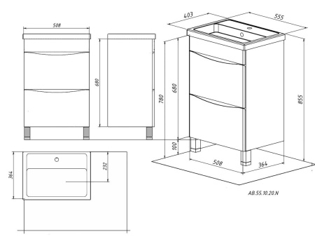 ВЕРНА 55 (АВ.55.10.20.N) тумба Акваль под умывальник Фото