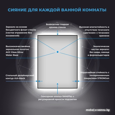 Wellsee Зеркало с фоновой LED-подсветкой 7 Rays' Spectrum 172200820, 50 х 60 см (с сенсором и регулировкой яркости освещения)