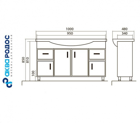 АССОЛЬ 100 тумба Аква Родос с умывальником YENI KLASSIK 100 (ОР0000194)