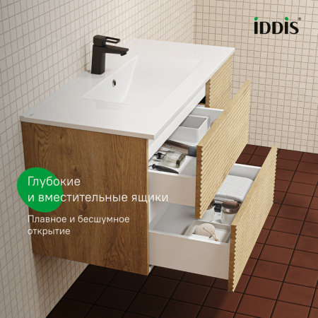 Bild, ID тумба IDDIS 100 см, [BIL10V0i95K], Дуб светлый, с умывальником